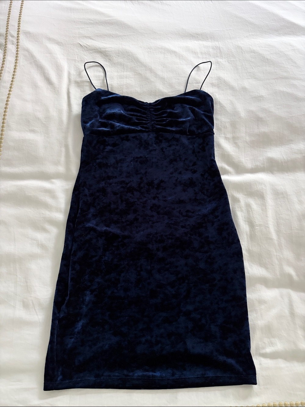 Urban Outfitters Navy Crushed Velvet Strappy Mini Dress S